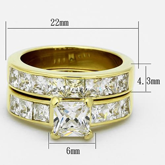 3.75 Ct Zirconia  Stainless Steel Wedding Ring Set - Picture 3 of 6